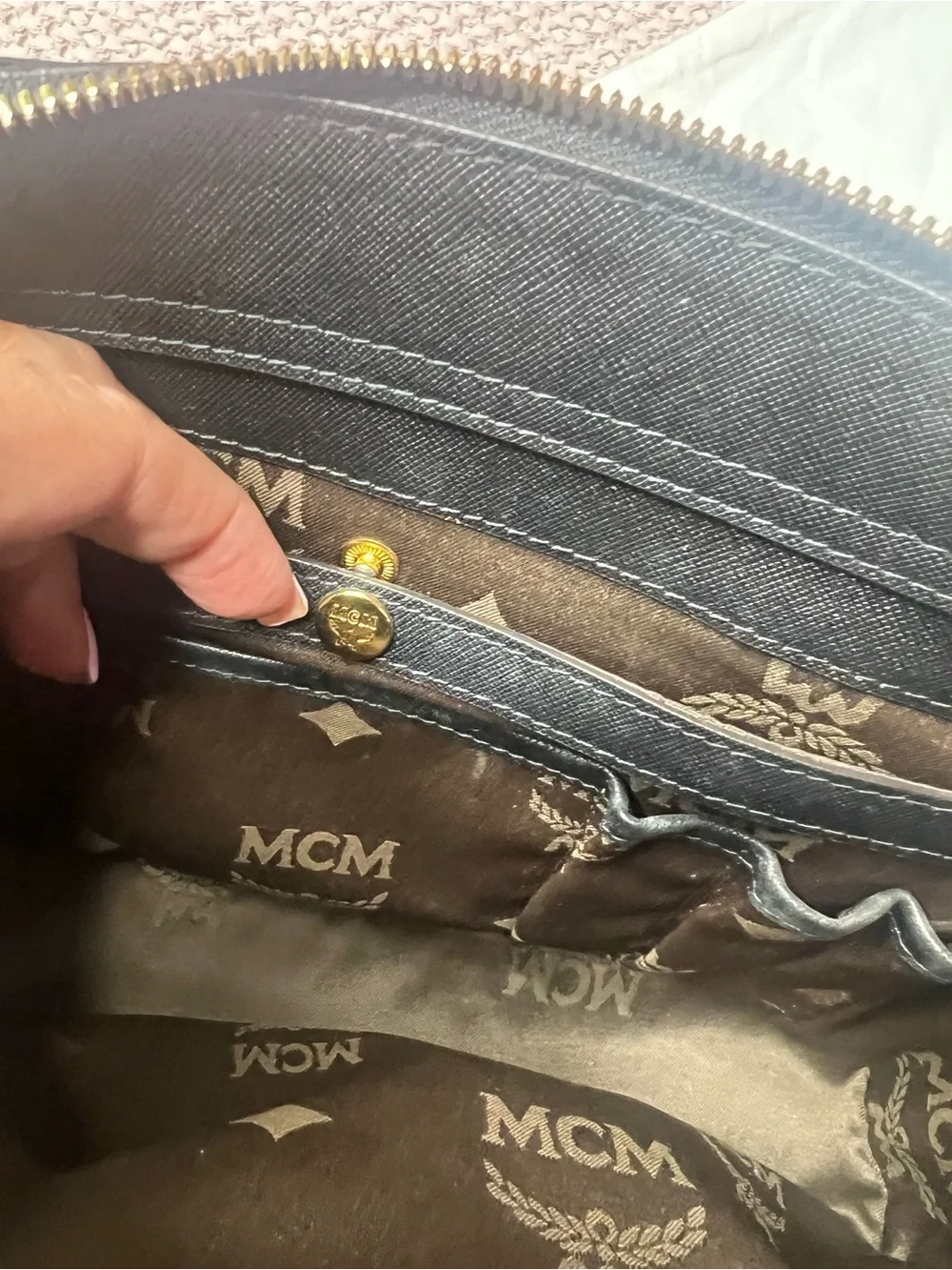 MCM Black Saffiano Leather Satchel Top Handle Crossbody Bag Gold Hardware